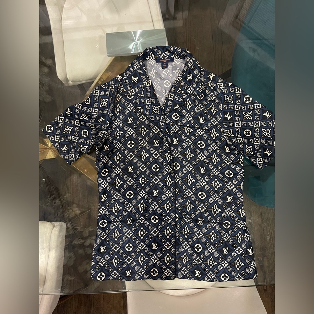 Louis Vuitton Blue and White Logo Shirt